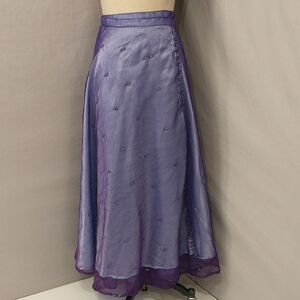 Colorful Indian Wrap Skirt Sheer Over Opaque Purple w Sequin & Metal Embroidery